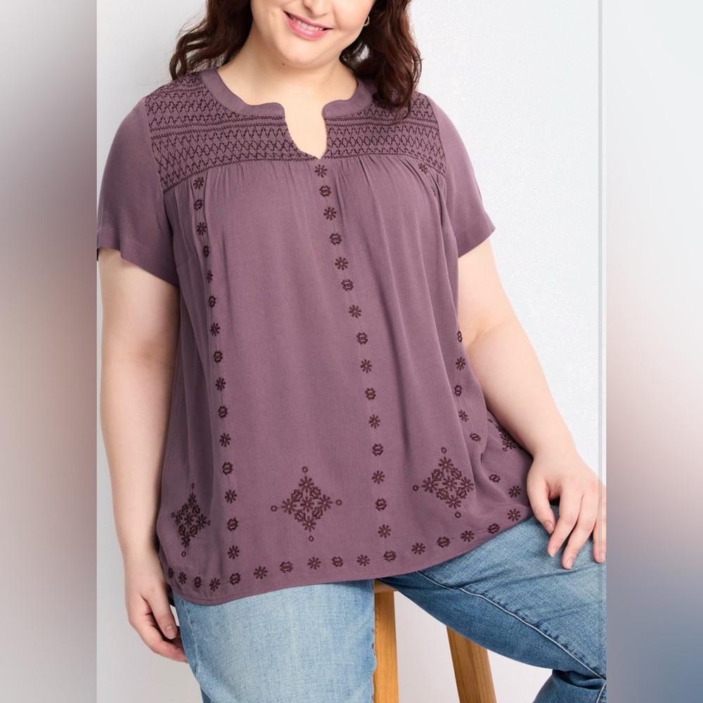 Market & Spruce Mauve Embroidered Short-Sleeve Peasant Top